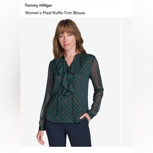 Tommy Hilfiger Teal Plaid Ruffle Blouse